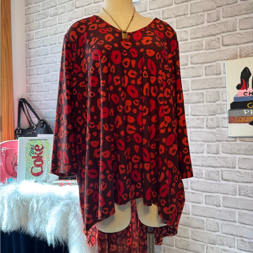 Attitudes by Renee Brown Dress with Orange and Red Floral Print